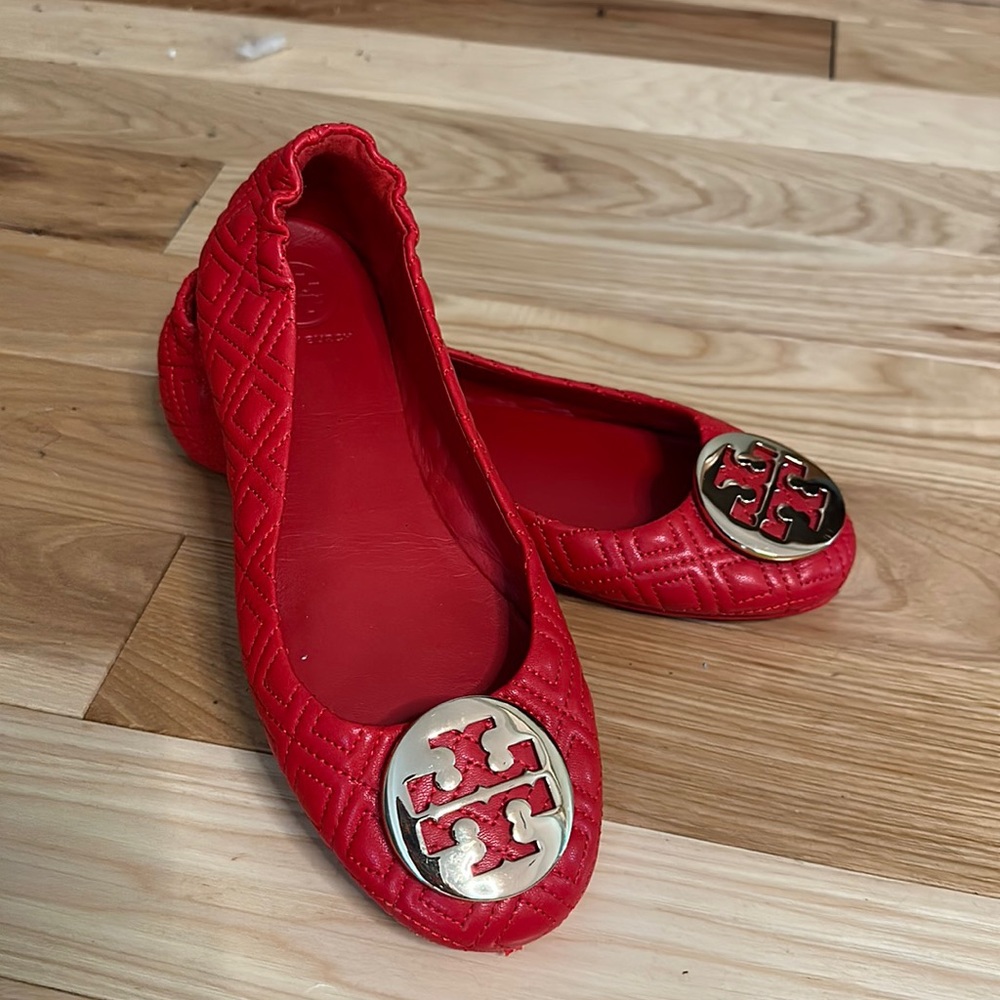 Tory Burch Red Quilted Travel ballet Flats Worn once